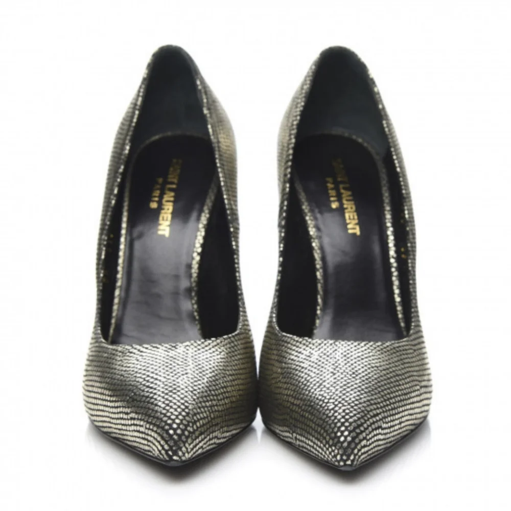 SAINT LAURENT Metallic Snake-Effect Leather Pumps Heels Size 9.5 | YSL